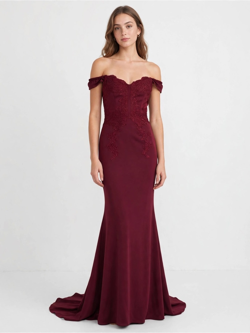 Eureka Los Angeles Burgundy Mermaid Gown M Off Shoulder Lace Prom Bridesmaid For